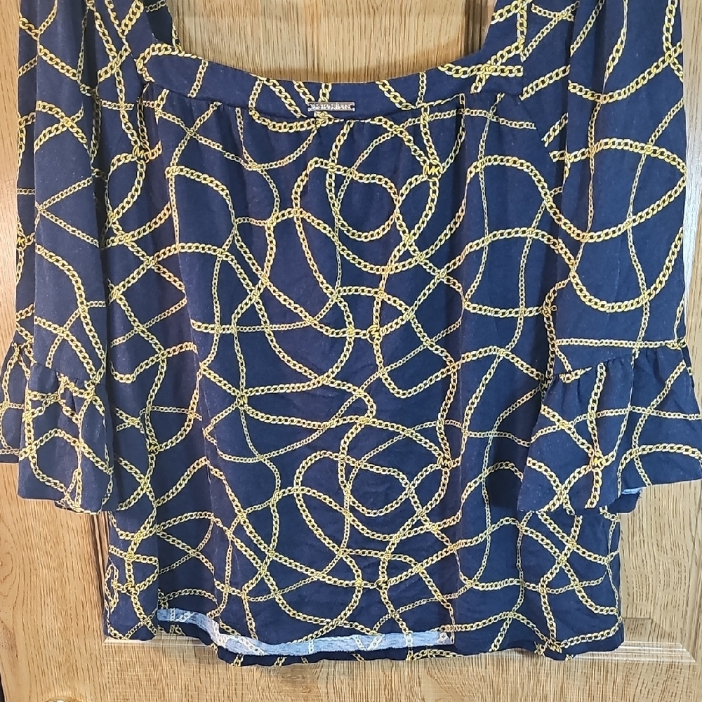 Michael Kors Dark Blue Top with Gold Chain Pattern - Picture 9 of 9